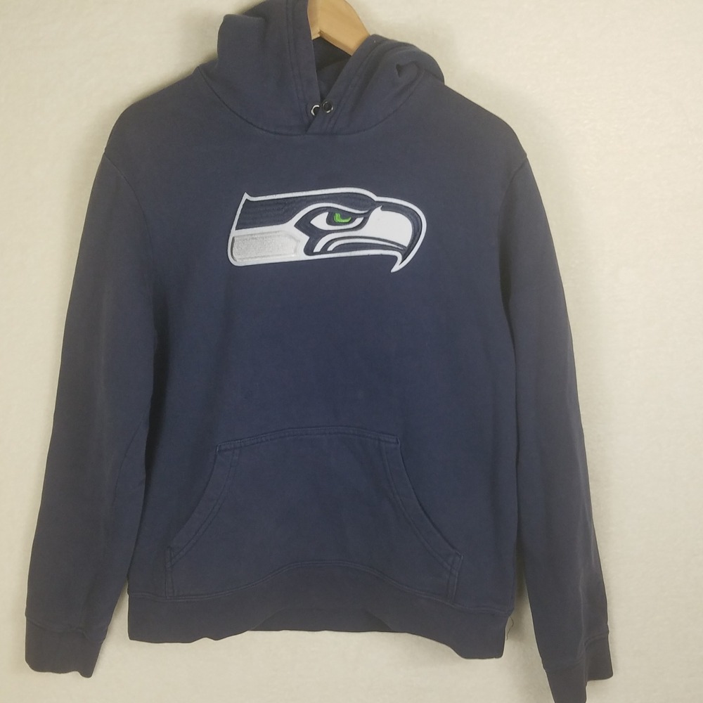 NFL Team Apparel Seattle Seahawks Hoodie Mens Medium Navy Blue‎ Good Embroidered